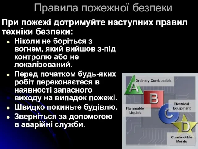 Правила пожежної безпеки Ніколи не боріться з вогнем, який вийшов з-під контролю