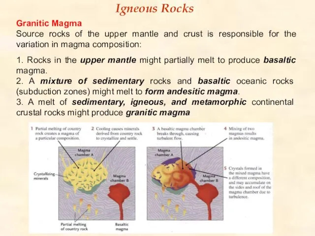 Igneous Rocks Granitic Magma Source rocks of the upper mantle and crust