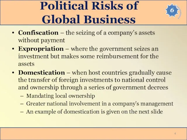 Political Risks of Global Business Confiscation – the seizing of a company’s