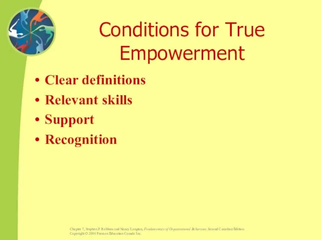 Conditions for True Empowerment Clear definitions Relevant skills Support Recognition