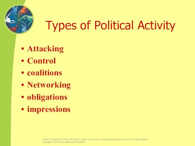 Types of Political Activity Attacking Control coalitions Networking obligations impressions