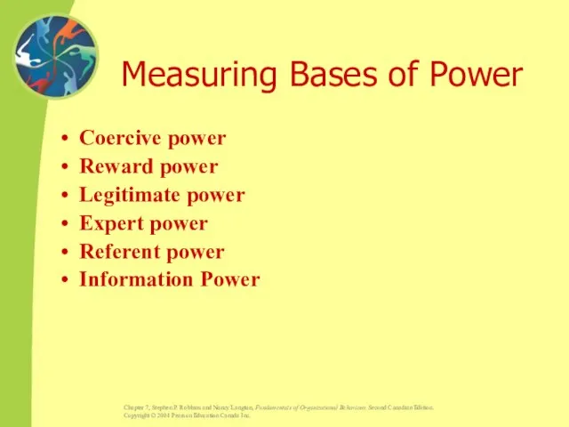 Measuring Bases of Power Coercive power Reward power Legitimate power Expert power Referent power Information Power