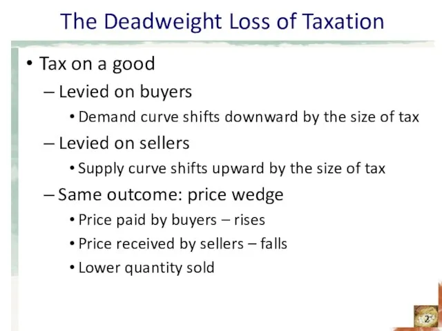 The Deadweight Loss of Taxation Tax on a good Levied on buyers