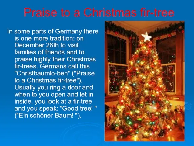 Praise to a Christmas fir-tree In some parts of Germany there is