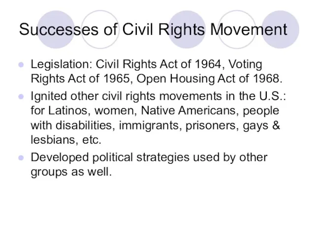 Successes of Civil Rights Movement Legislation: Civil Rights Act of 1964, Voting