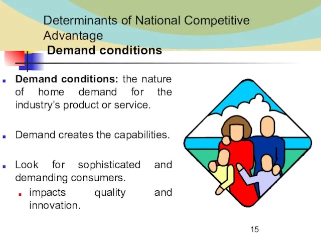 Determinants of National Competitive Advantage Demand conditions Demand conditions: the nature of