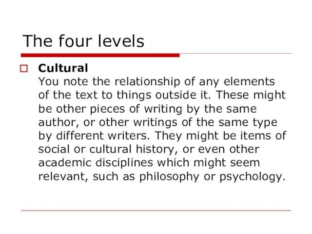 The four levels Cultural You note the relationship of any elements of
