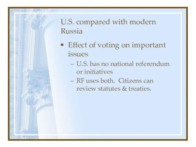 U.S. compared with modern Russia Effect of voting on important issues U.S.