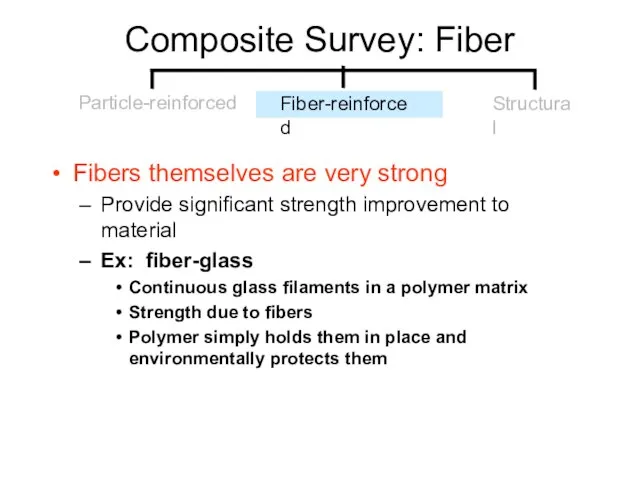 Composite Survey: Fiber Fibers themselves are very strong Provide significant strength improvement