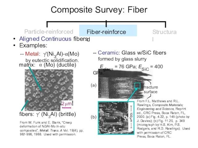 • Aligned Continuous fibers • Examples: From W. Funk and E. Blank,