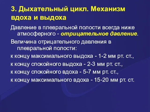 3. Дыхательный цикл. Механизм вдоха и выдоха Давление в плевральной полости всегда