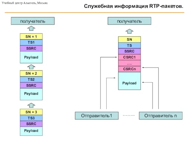 Служебная информация RTP-пакетов. Учебный центр Алкатель, Москва Payload TS1 SN = 1