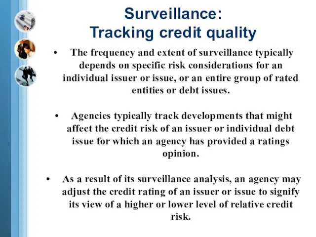 Surveillance: Tracking credit quality The frequency and extent of surveillance typically depends