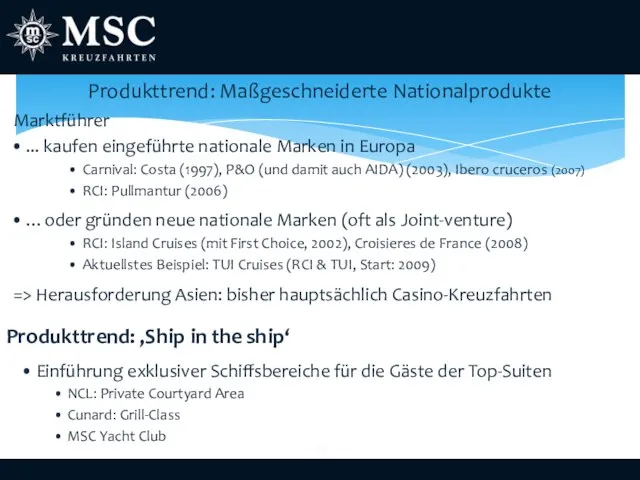 Produkttrend: Maßgeschneiderte Nationalprodukte Produkttrend: ‚Ship in the ship‘ Marktführer ... kaufen eingeführte