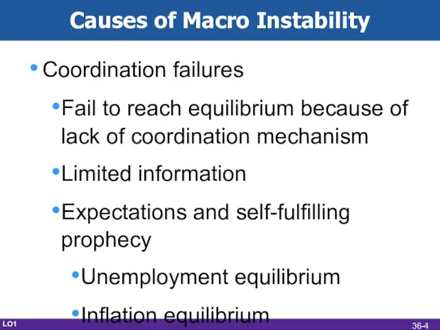 Causes of Macro Instability Coordination failures Fail to reach equilibrium because of