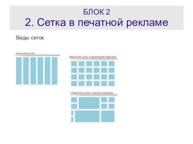 Виды сеток БЛОК 2 2. Сетка в печатной рекламе