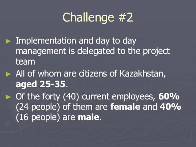 Challenge #2 Implementation and day to day management is delegated to the