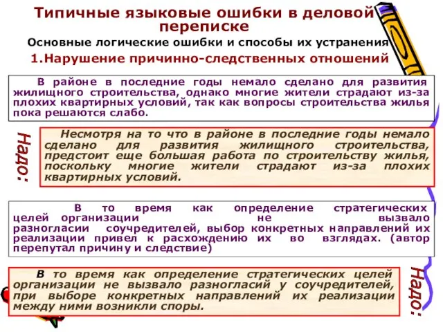 Типичные языковые ошибки в деловой переписке Основные логические ошибки и способы их