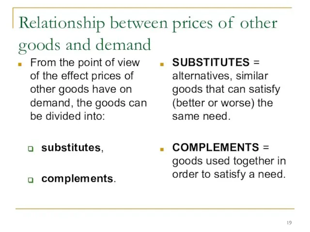 Relationship between prices of other goods and demand From the point of