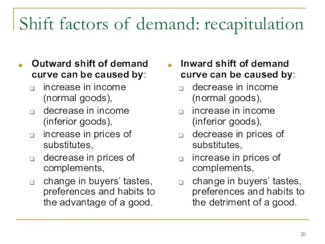 Shift factors of demand: recapitulation Outward shift of demand curve can be