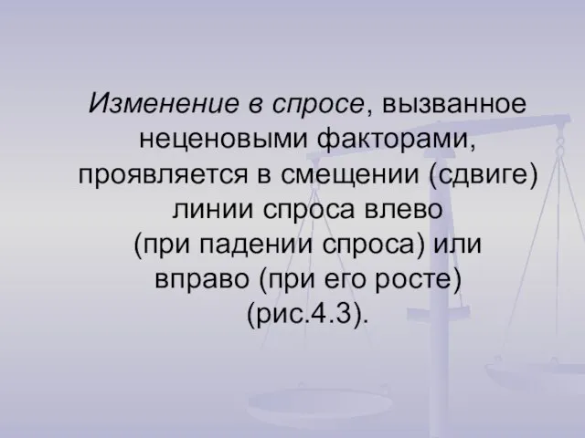 Изменение в спросе, вызванное неценовыми факторами, проявляется в смещении (сдвиге) линии спроса