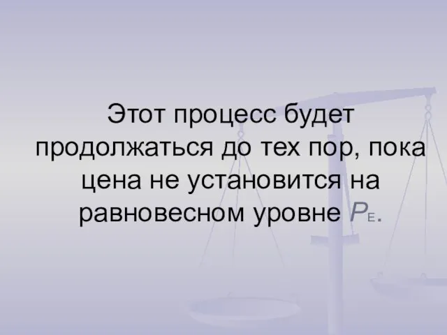 Этот процесс будет продолжаться до тех пор, пока цена не установится на равновесном уровне PE.