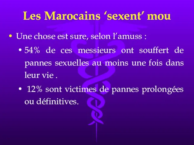 Les Marocains ‘sexent’ mou Une chose est sure, selon l’amuss : 54%