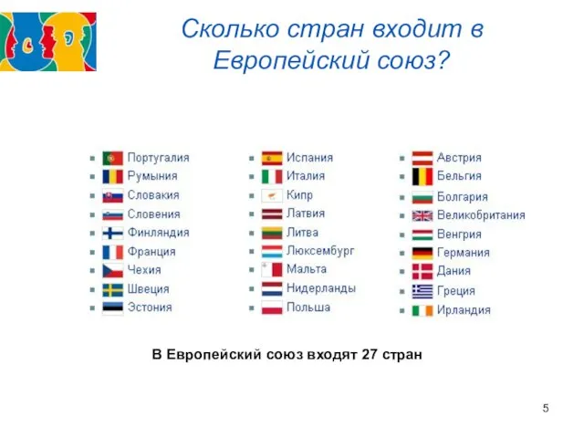 Сколько стран входит в Европейский союз? В Европейский союз входят 27 стран