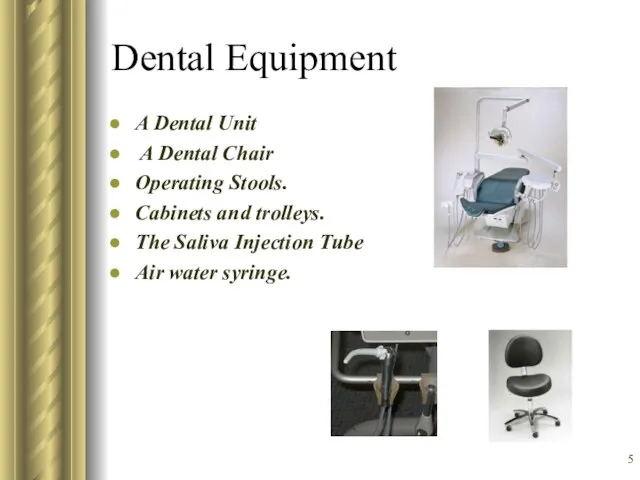 Dental Equipment A Dental Unit A Dental Chair Operating Stools. Cabinets and