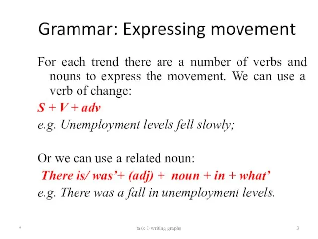 Grammar: Expressing movement For each trend there are a number of verbs