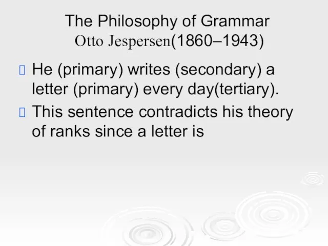 The Philosophy of Grammar Otto Jespersen(1860–1943) He (primary) writes (secondary) a letter