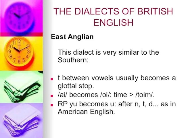 THE DIALECTS OF BRITISH ENGLISH East Anglian This dialect is very similar