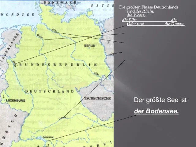 Die größten Flüsse Deutschlands sind der Rhein, die Weser, die Elbe, die