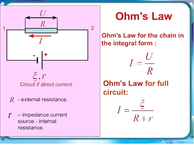 - external resistance. – impedance current source - internal resistance. Ohm's Law