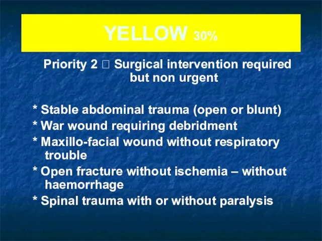 YELLOW 30% Priority 2 ? Surgical intervention required but non urgent *