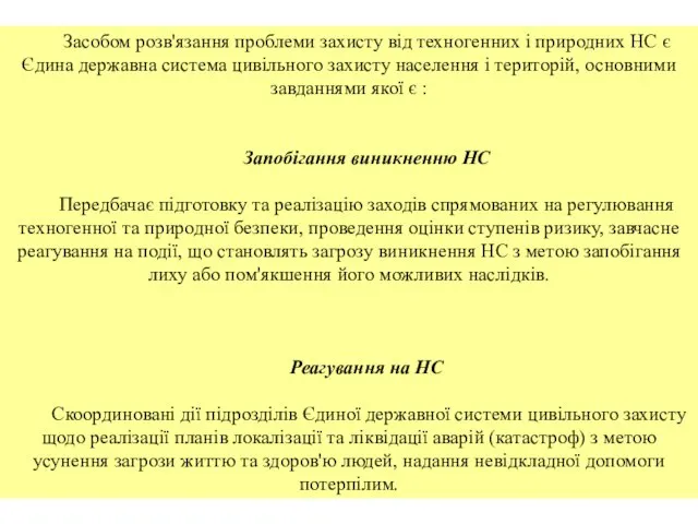 Засобом розв'язання проблеми захисту від техногенних і природних НС є Єдина державна