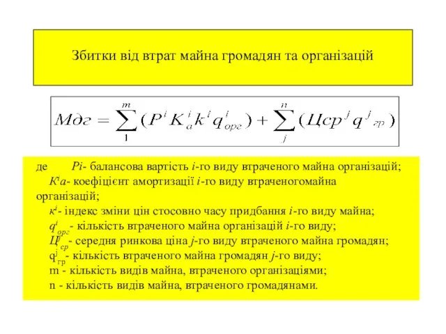 Збитки від втрат майна громадян та організацій де Рі- балансова вартість і-го