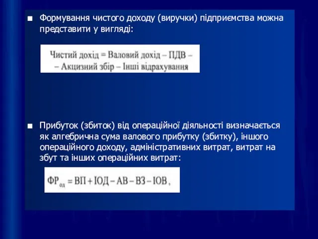 Формування чистого доходу (виручки) підприємства можна представити у вигляді: Прибуток (збиток) від