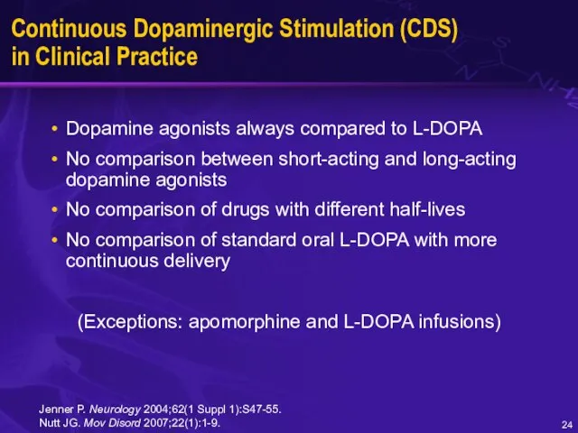 Continuous Dopaminergic Stimulation (CDS) in Clinical Practice Dopamine agonists always compared to