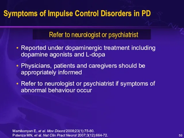 Symptoms of Impulse Control Disorders in PD Reported under dopaminergic treatment including