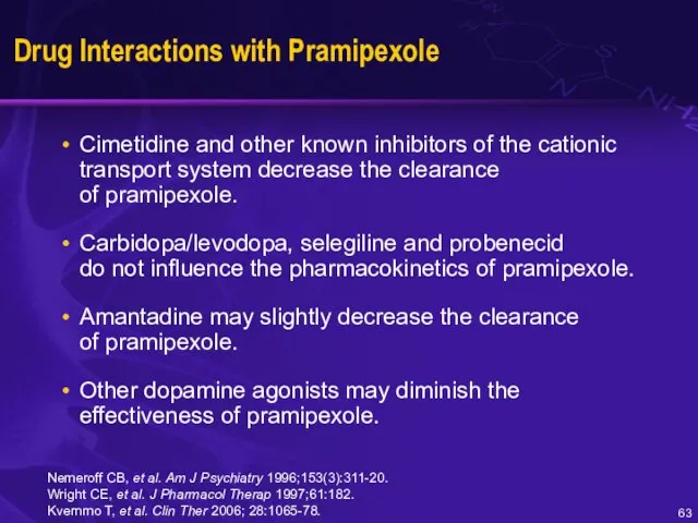 Drug Interactions with Pramipexole Cimetidine and other known inhibitors of the cationic