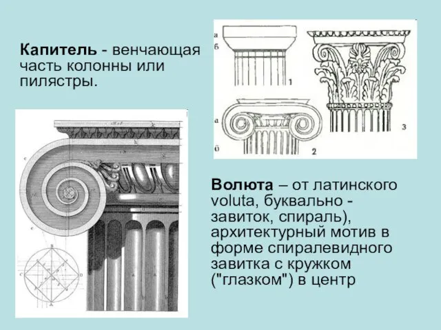 Волюта – от латинского voluta, буквально - завиток, спираль), архитектурный мотив в