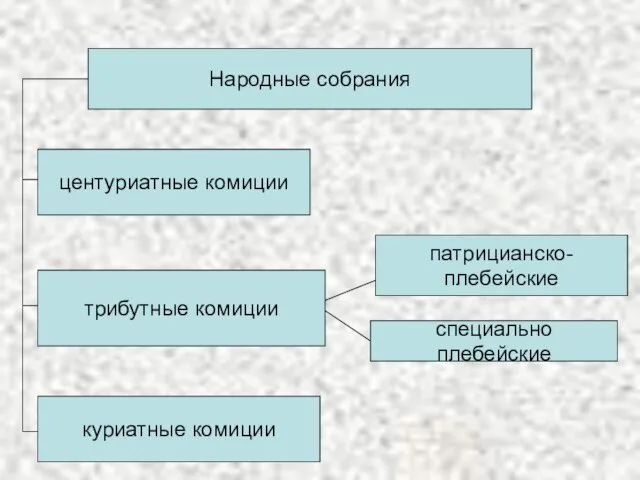 Народные собрания центуриатные комиции трибутные комиции куриатные комиции патрицианско- плебейские специально плебейские