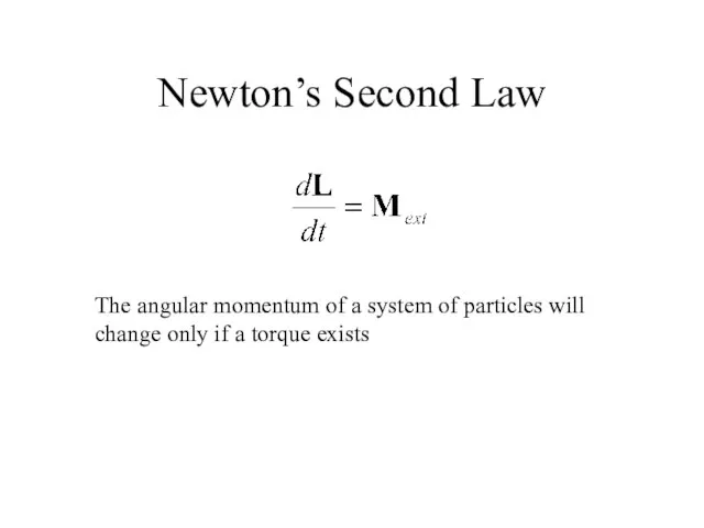 Newton’s Second Law The angular momentum of a system of particles will