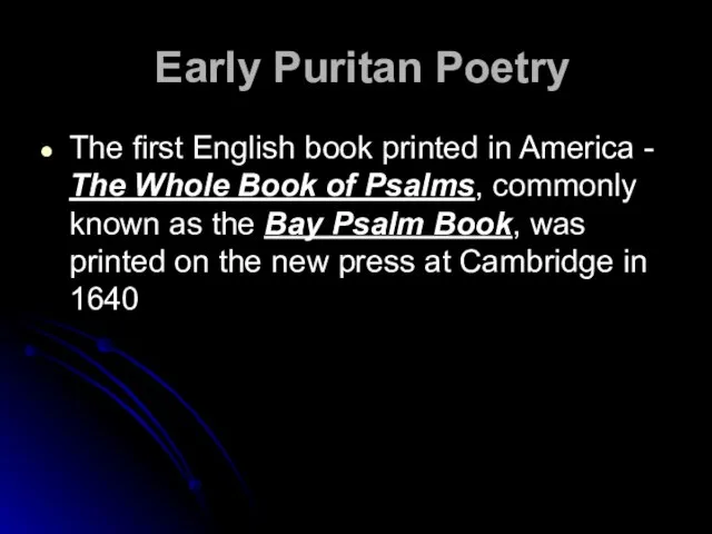 Early Puritan Poetry The first English book printed in America - The