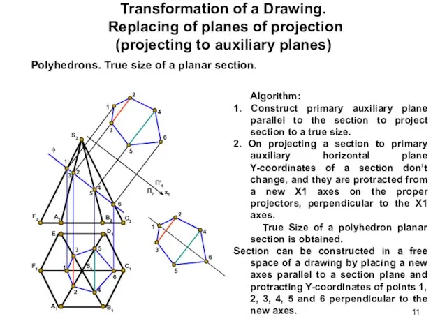 Transformation of a Drawing. Replacing of planes of projection (projecting to auxiliary