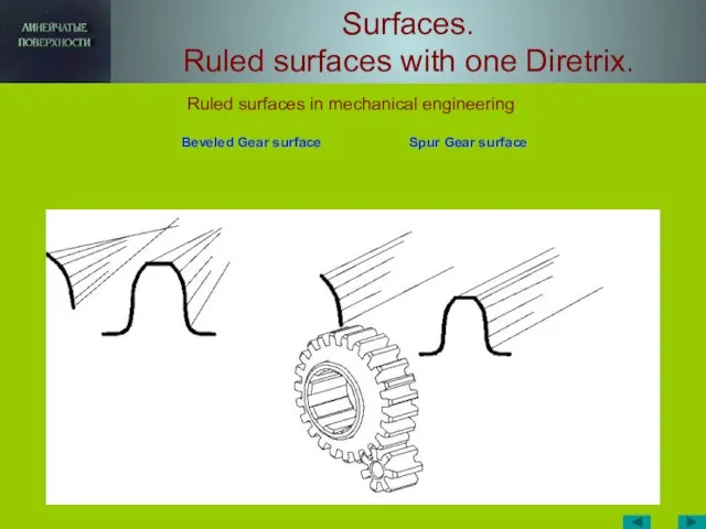 Surfaces. Ruled surfaces with one Diretrix. Beveled Gear surface Spur Gear surface
