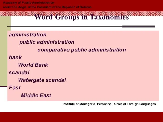 Word Groups in Taxonomies
