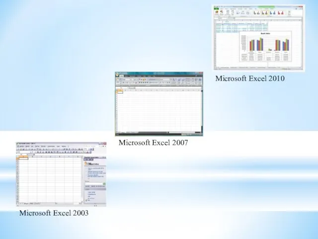 Microsoft Excel 2003 Microsoft Excel 2007 Microsoft Excel 2010