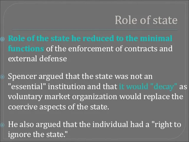 Role of state Role of the state he reduced to the minimal